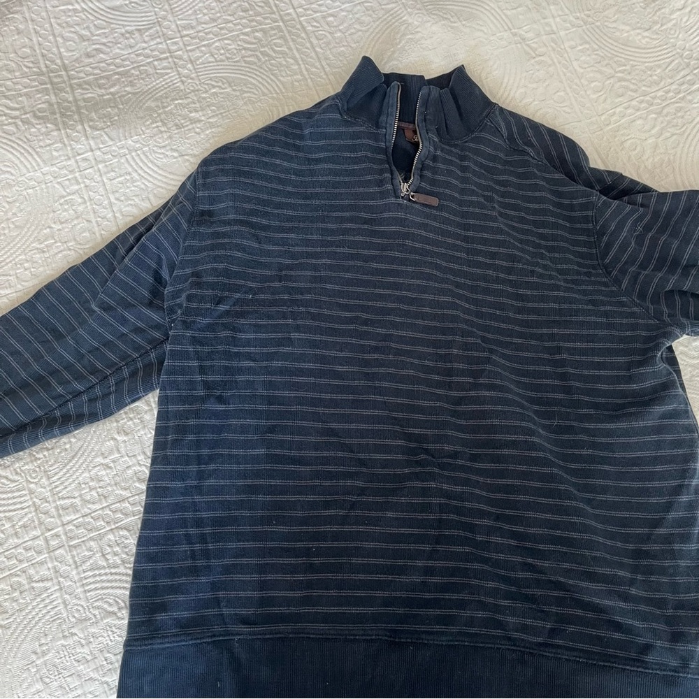 Men's Navy and Grey Striped Sweater